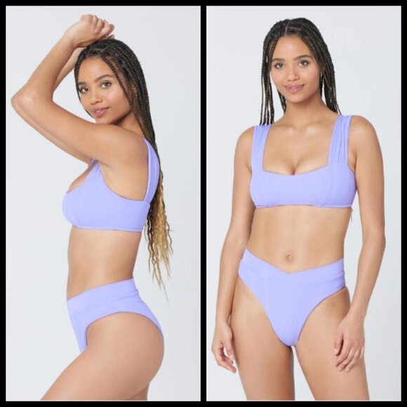 💕L*SPACE💕 Pointelle Rib Bikini Set ~ Gizelle Top + Desi Bottom ~ Purple XS NWT - Picture 3 of 12
